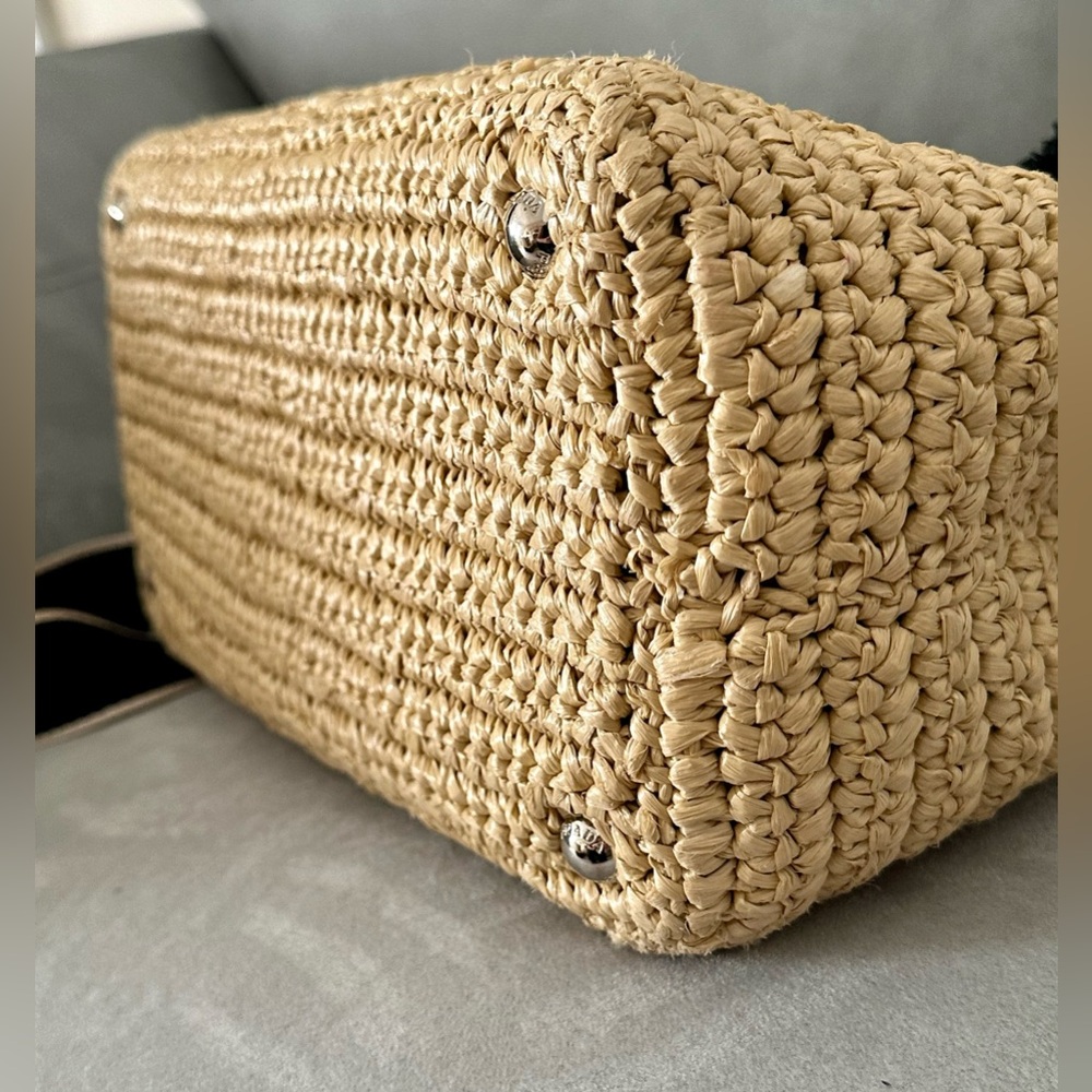Prada raffia Pom Pom limited edition tote with unbranded canvas strap - Picture 8 of 16